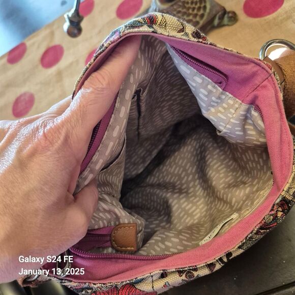 Sakroots The Sak Crossbody Purse Owl Theme Denim Front Zip Pocket Adjustable EUC - Picture 6 of 6